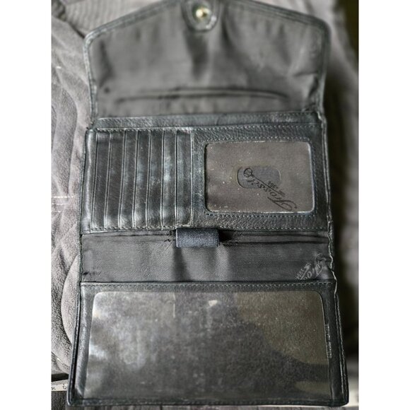 Vintage Fossil Black Pebbled Leather Flap Wallet Organizer Pre-Loved - Picture 3 of 8